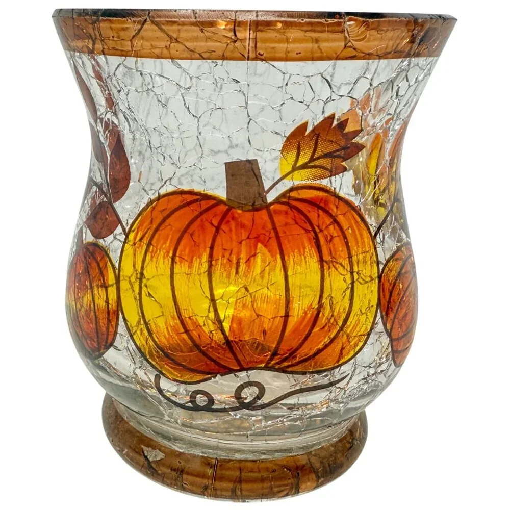Set 3 Yankee Candle Pumpkin Fall Autumn‎ Crackle Glass Votive Candle Holders